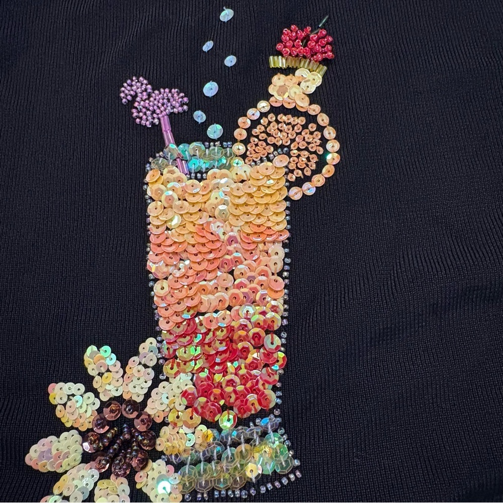 Sweaterworks Shirt Womens Sz XL Black Embellished Beaded Cocktail Vacation Party - Picture 2 of 8